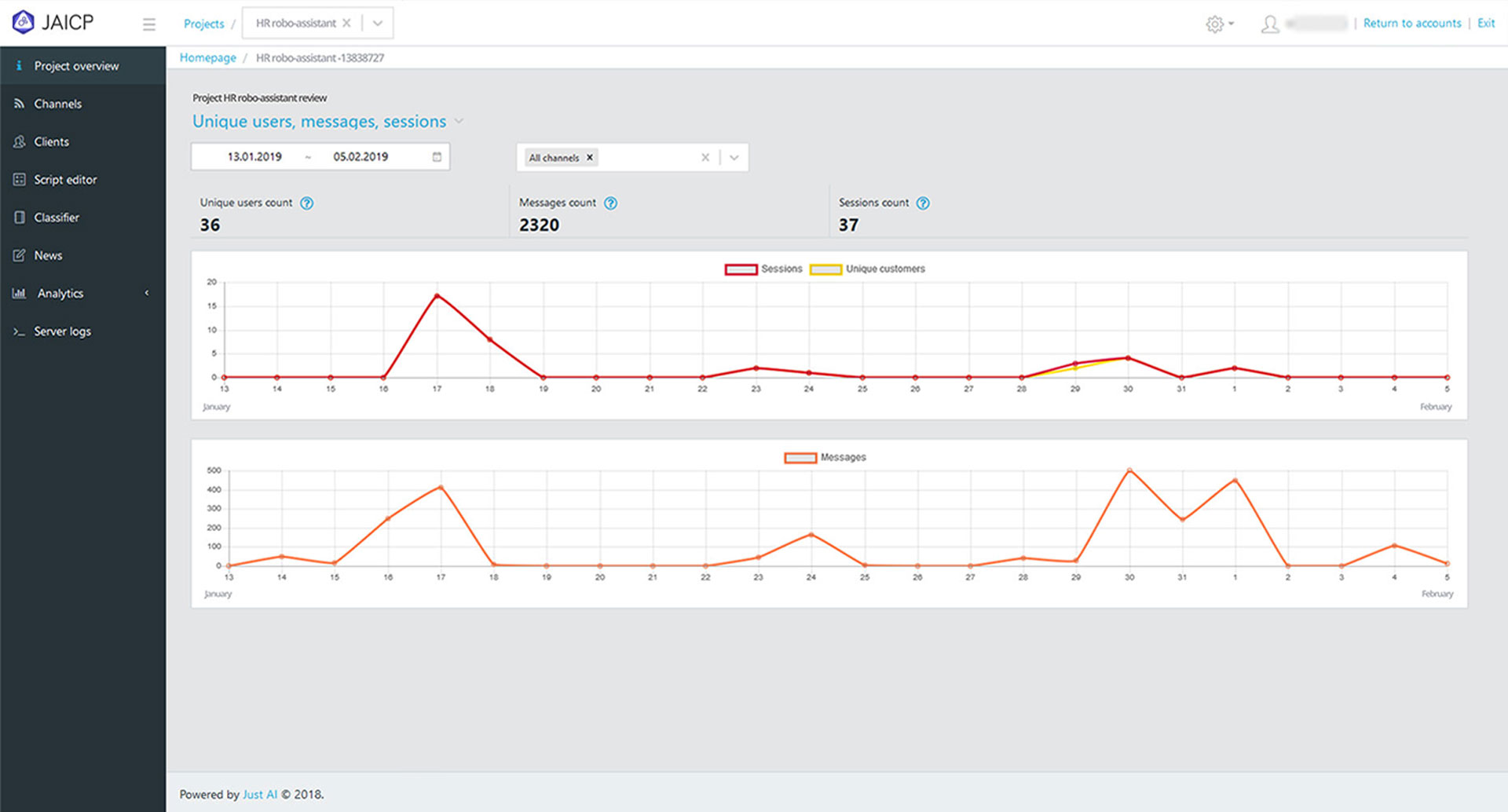 screenshot of Just AI Conversational Platform